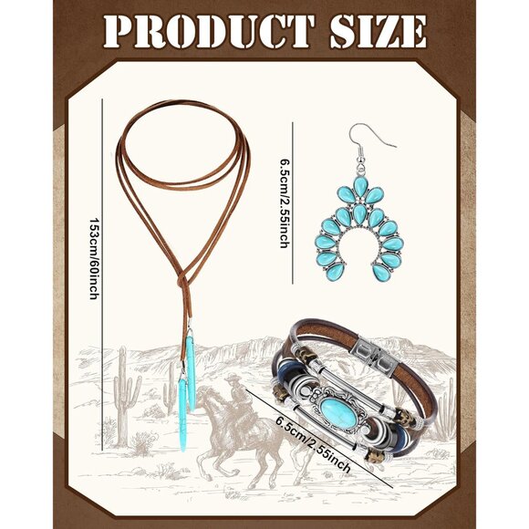 Boho 4 Pcs Turquoise Jewelry Set with Cowboy Hat for Women - Picture 2 of 6